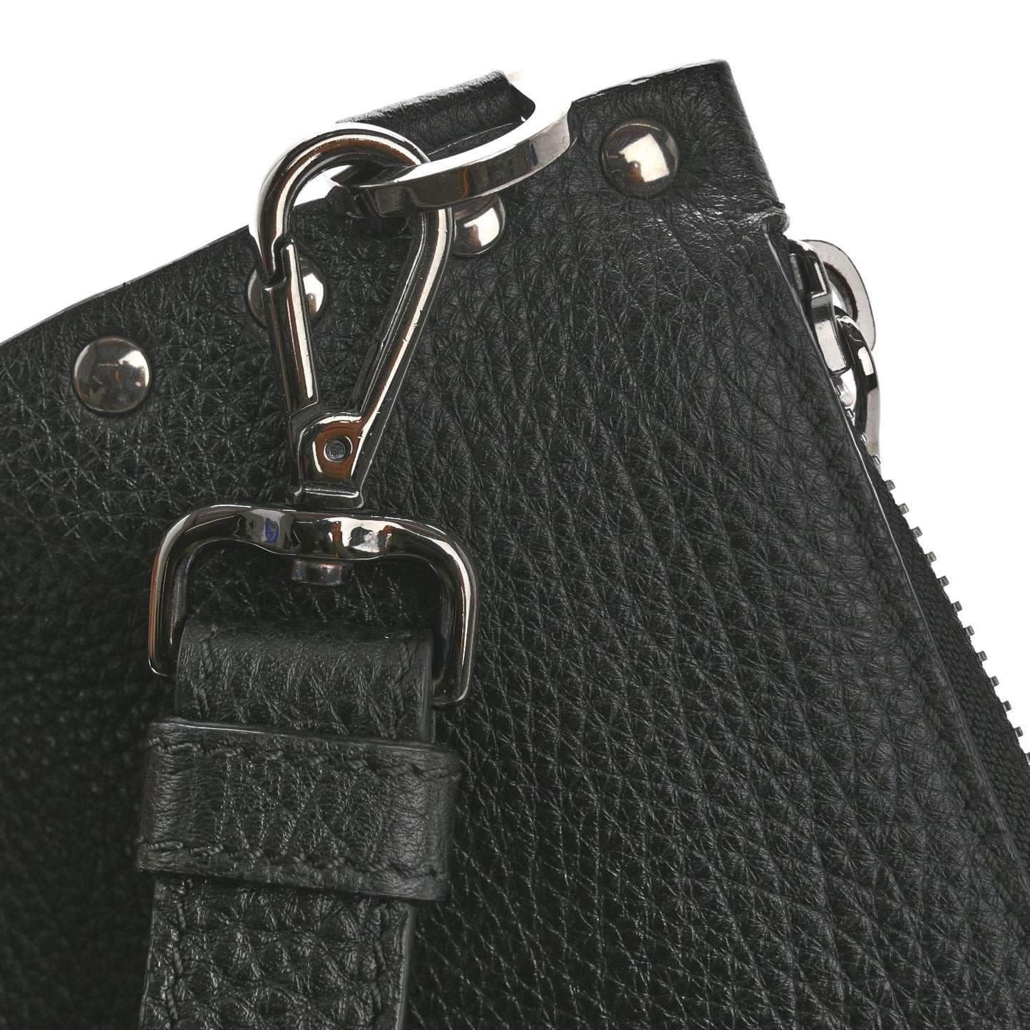 Grained Calfskin Studded Medusa Wristlet Pouch Black