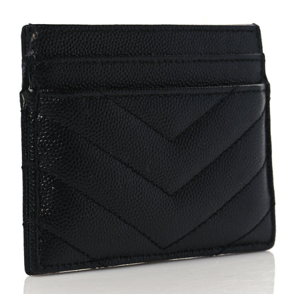 Saint Laurent Grain De Poudre Matelasse Chevron Monogram Credit Card Case Black 3 of 8