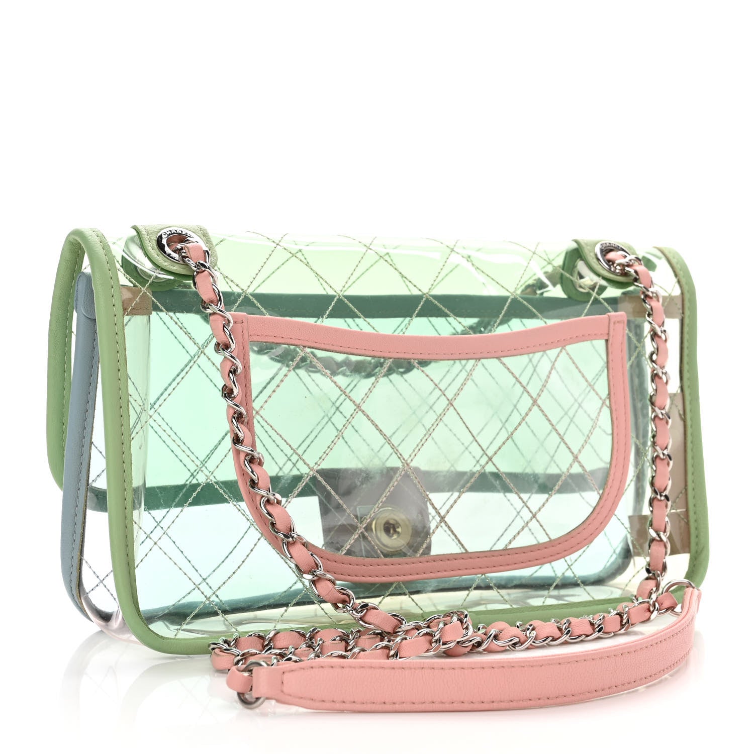 Chanel Lambskin PVC Quilted Medium Coco Splash Flap Blue Green 3 of 10