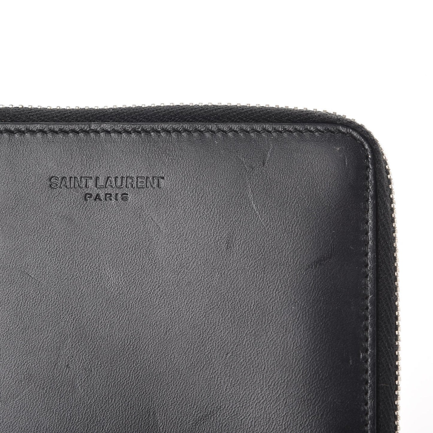 Mens Calfskin Compact Chain Zip Around Wallet Black