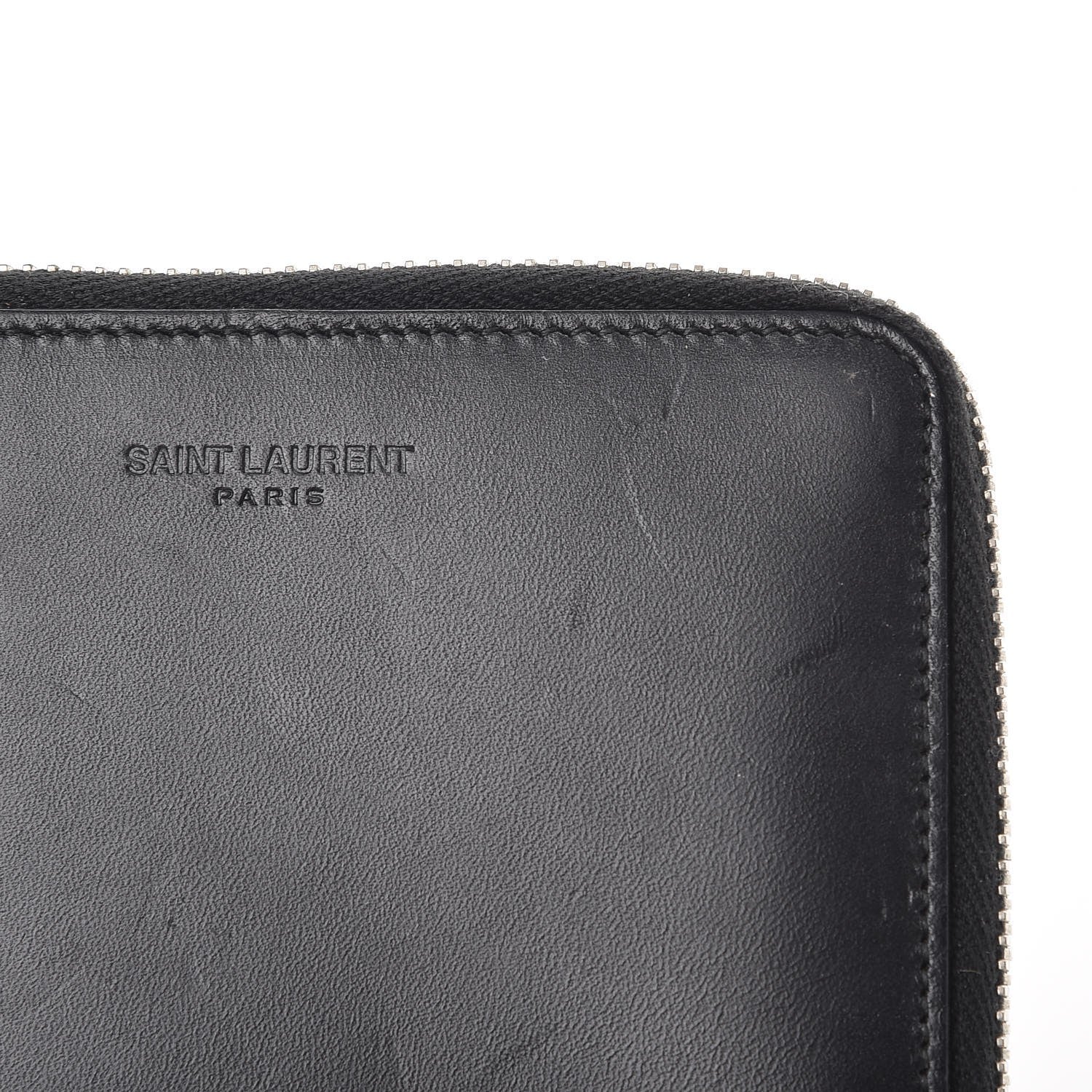 Saint Laurent Mens Calfskin Compact Chain Zip Around Wallet Black 13 of 13