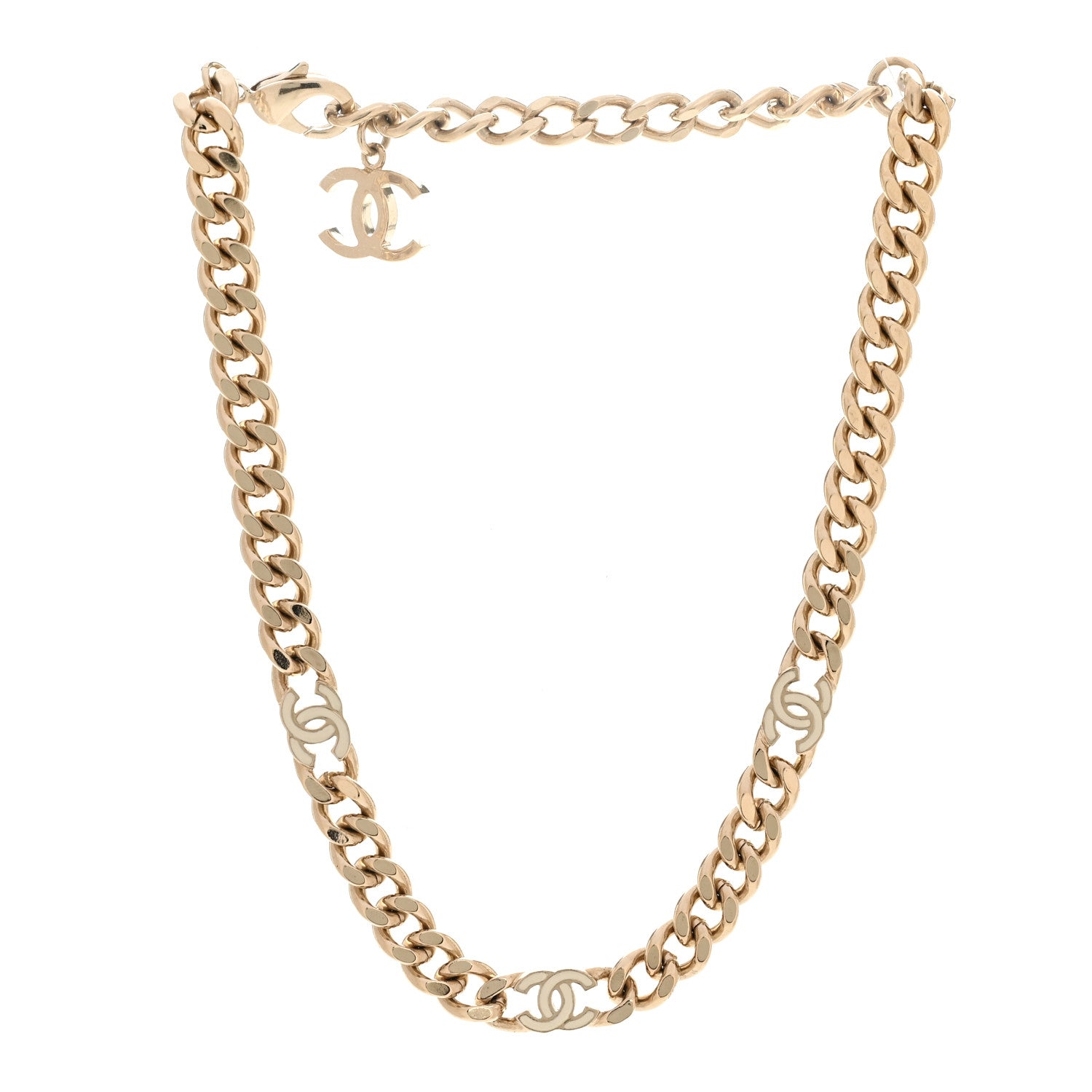 Chanel Metal Enamel Chain CC Choker Gold White 3 of 5