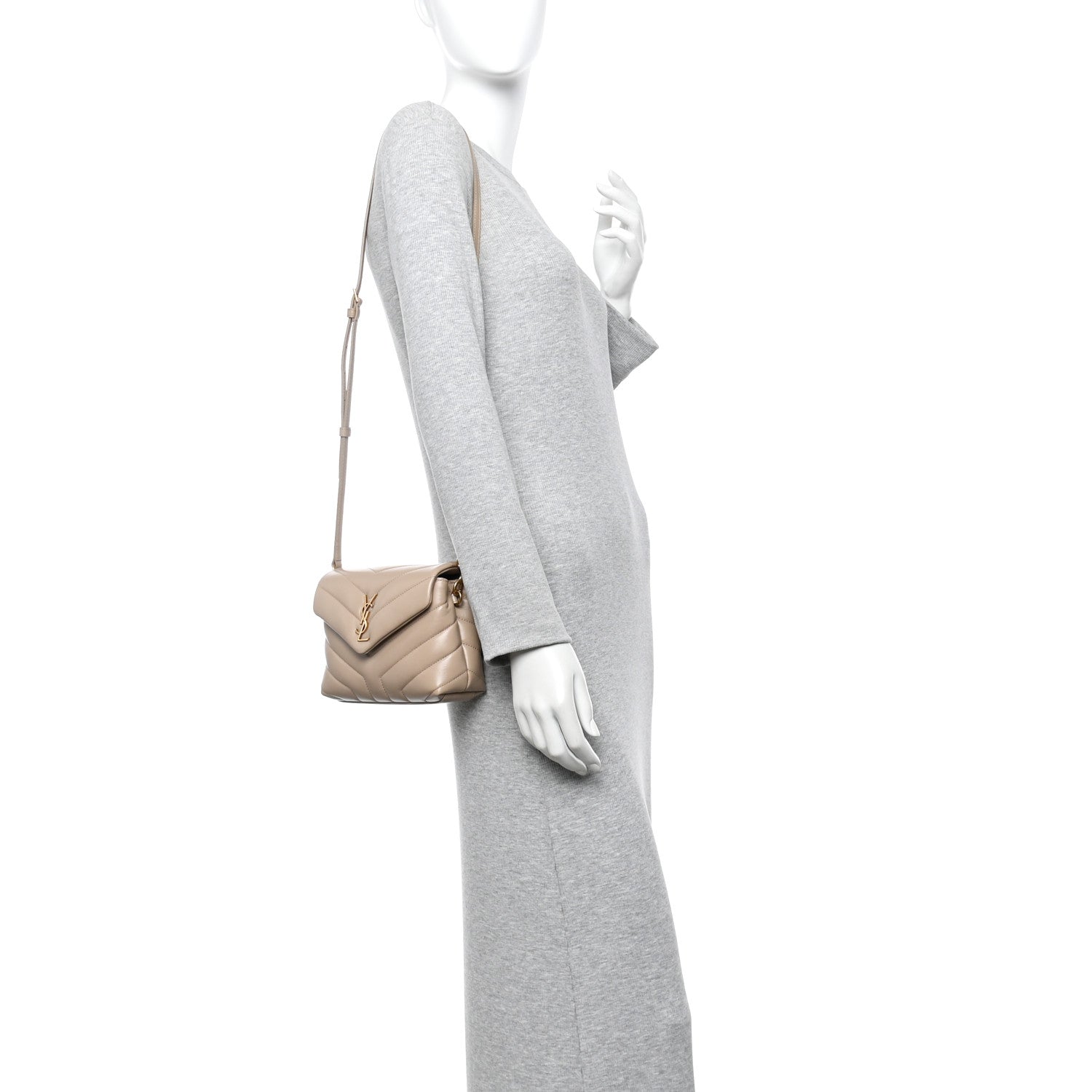 Saint Laurent Calfskin Y Quilted Monogram Toy Loulou Crossbody Bag Dark Beige 2 of 10