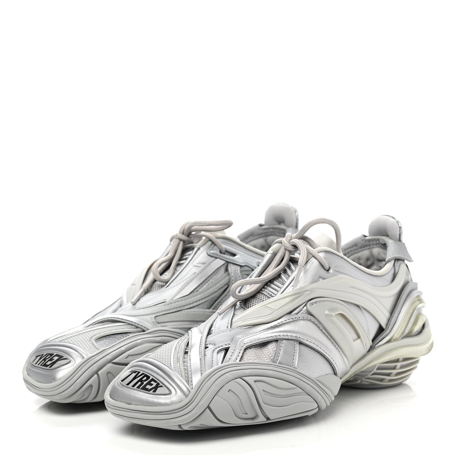 Balenciaga Metallic Rubber Mesh Womens Tyrex Sneakers 39 Monocolor Silver 3 of 8