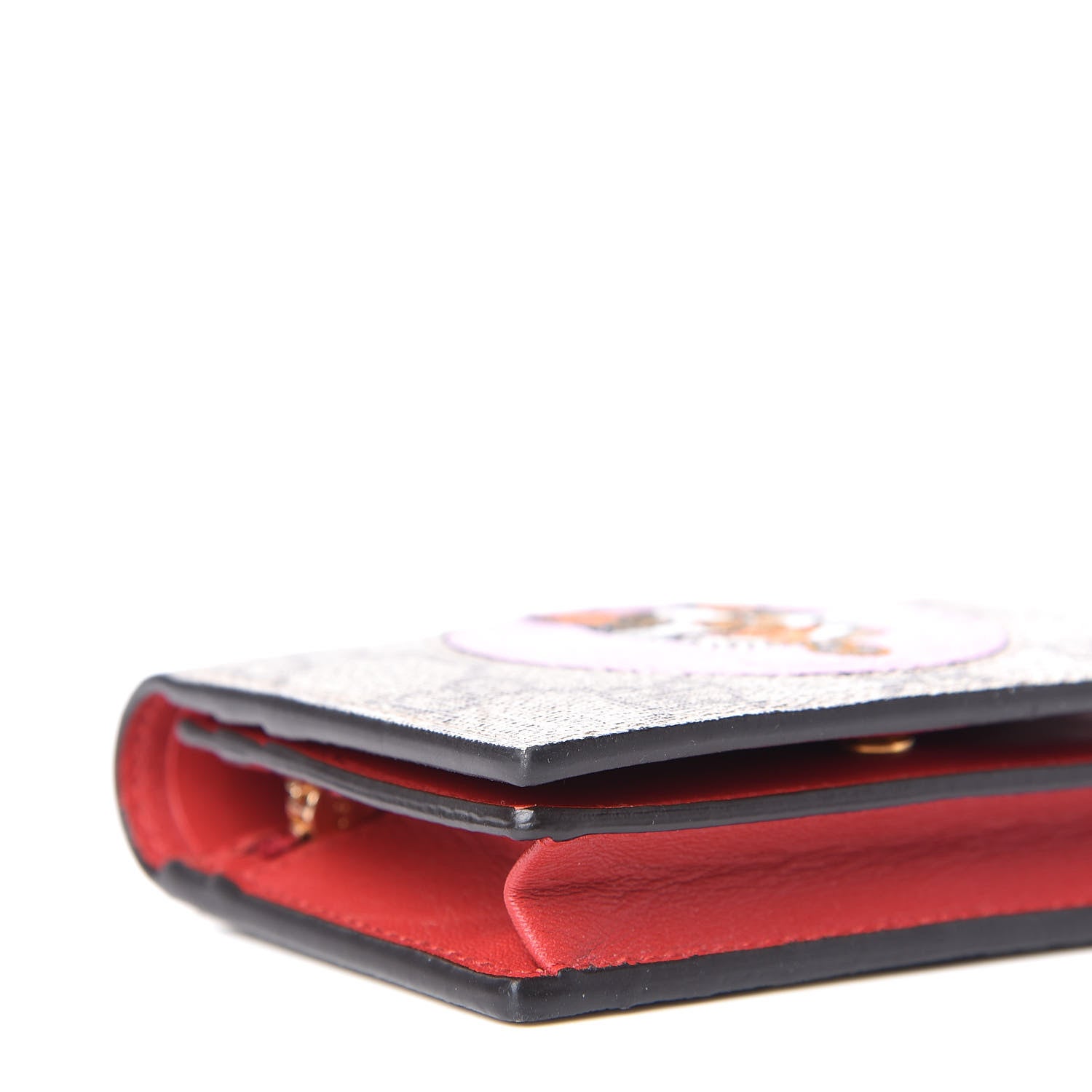 Gucci GG Supreme Monogram Bosco Patch Card Case Wallet Beige Malva Hibiscus Red 7 of 11