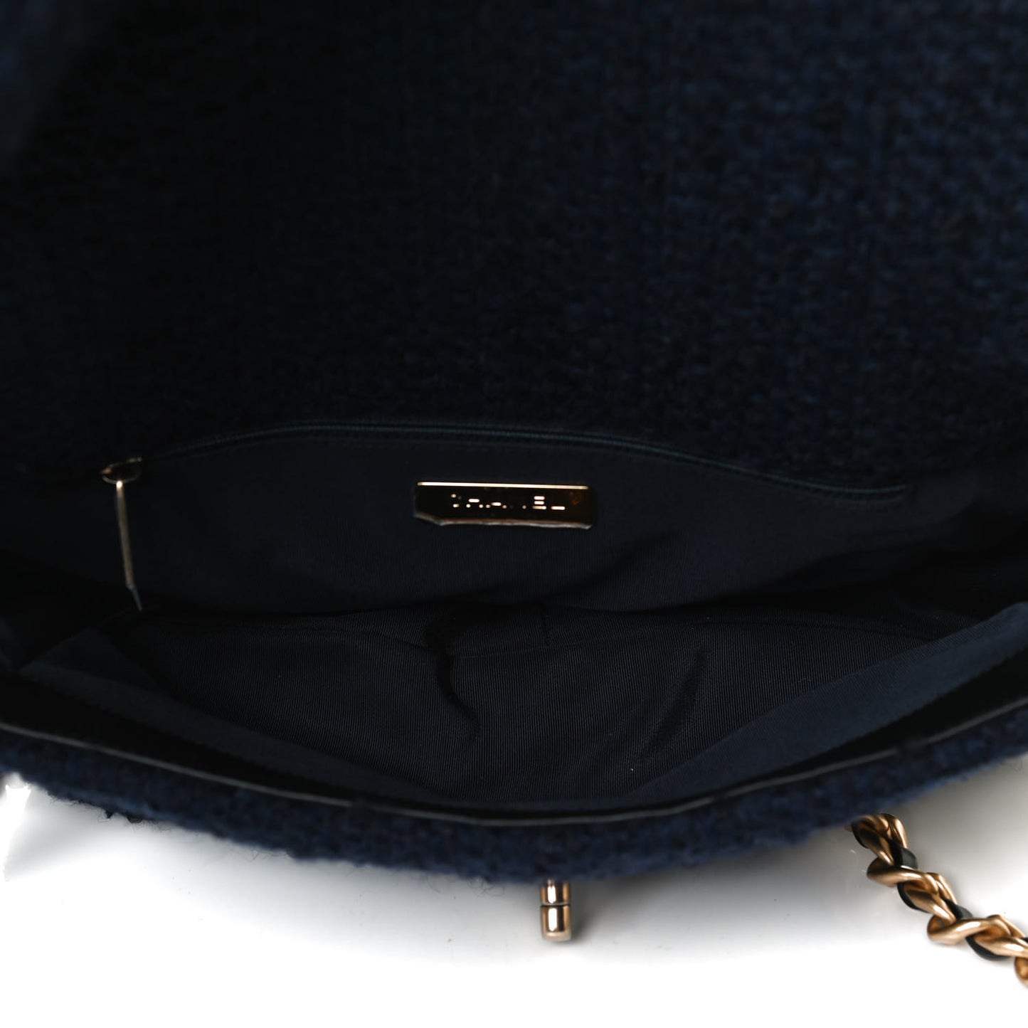 Tweed Quilted Large Chanel 19 Flap Navy Blue