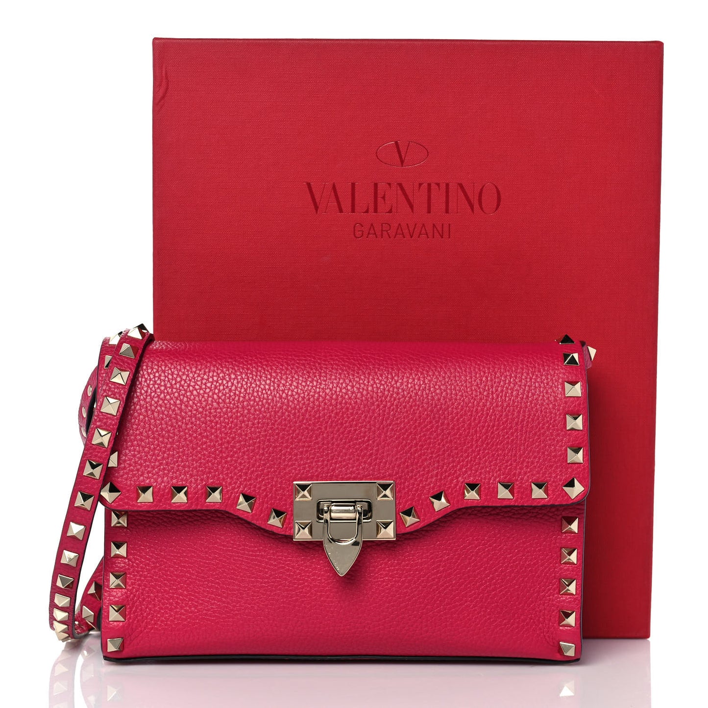 Pebbled Calfskin Medium Rockstud Flip Lock Crossbody Bag Blossom