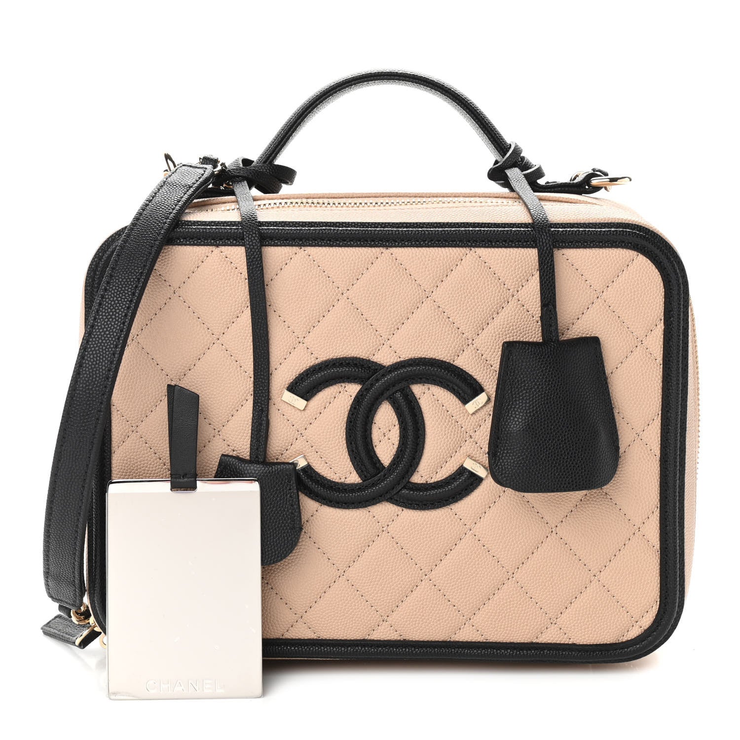 Chanel Caviar Quilted Large CC Filigree Vanity Case Beige Black 1 of 10
