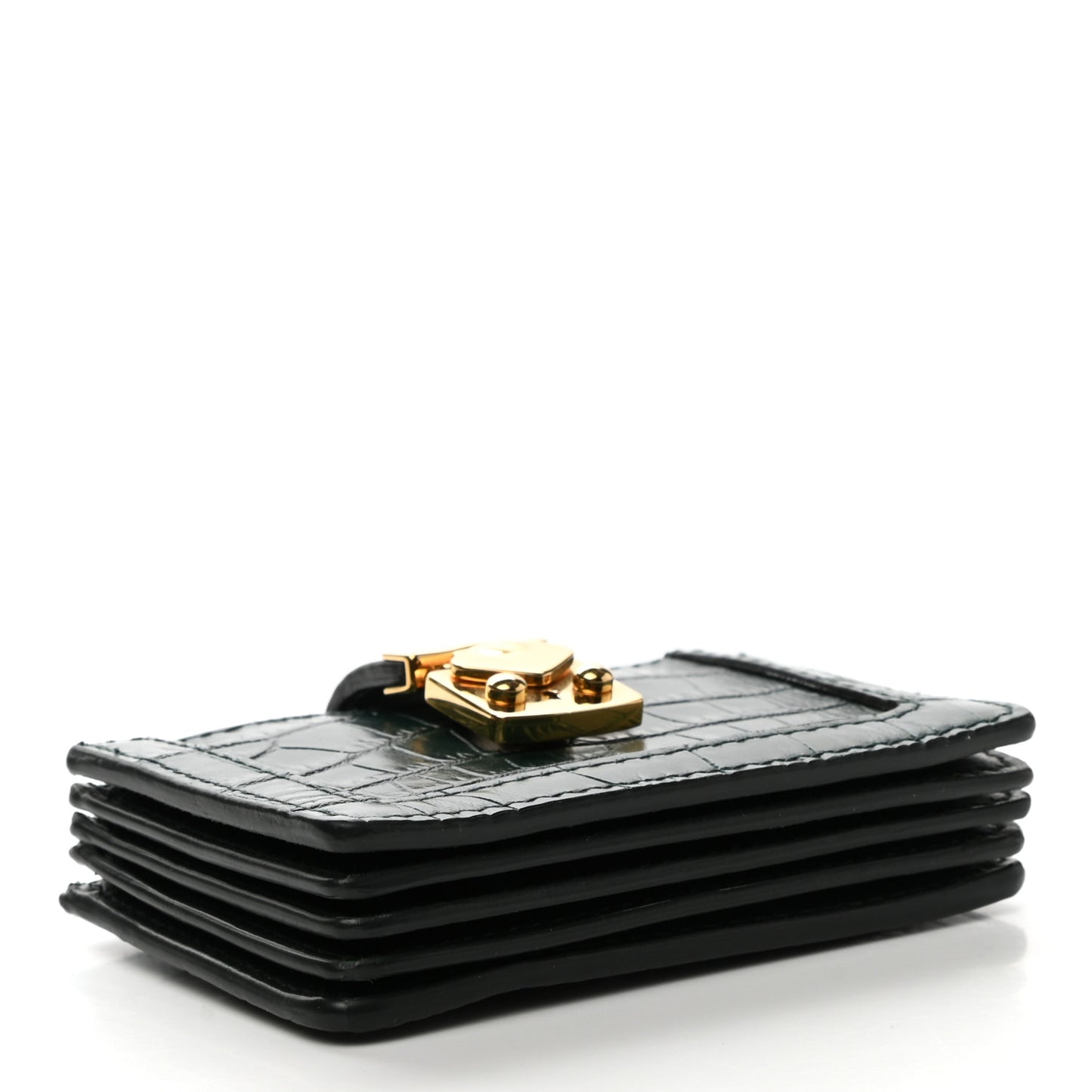 Calfskin Crocodile Embossed Saint Cocco Accordion Card Holder Smeraldo