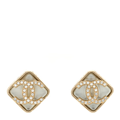 Chanel Pearl Crystal CC Square Earrings Gold 1 of 4