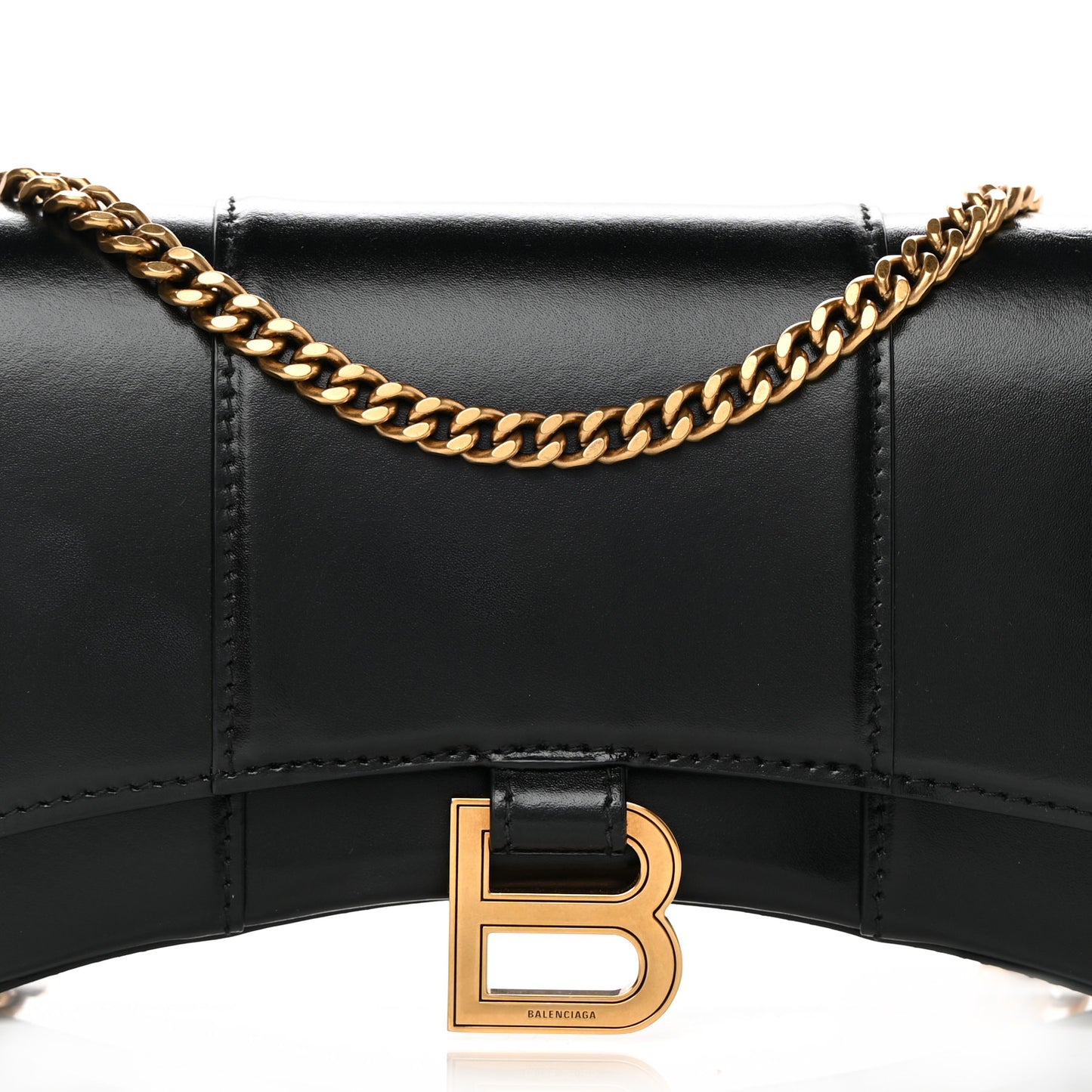 Shiny Box Calfskin Hourglass Chain Bag Black