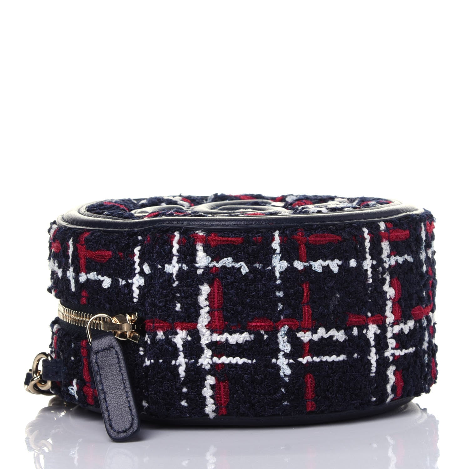 Chanel Tweed Quilted Round Filigree Clutch With Chain Navy Blue 3 of 10