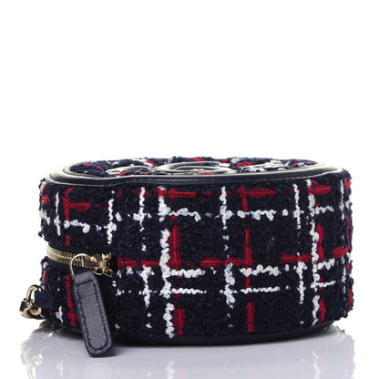 Chanel Tweed Quilted Round Filigree Clutch With Chain Navy Blue 3 of 10