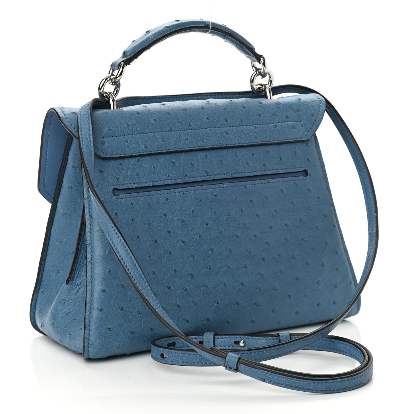 Ostrich Gancini Top Handle Satchel Chambray Neutral