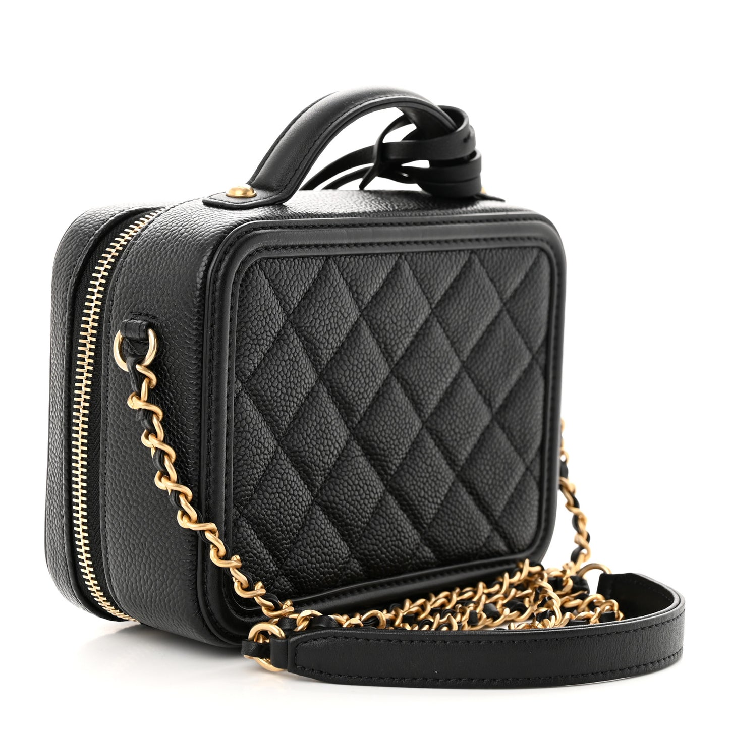 Caviar Quilted Small CC Filigree Vanity Case Black