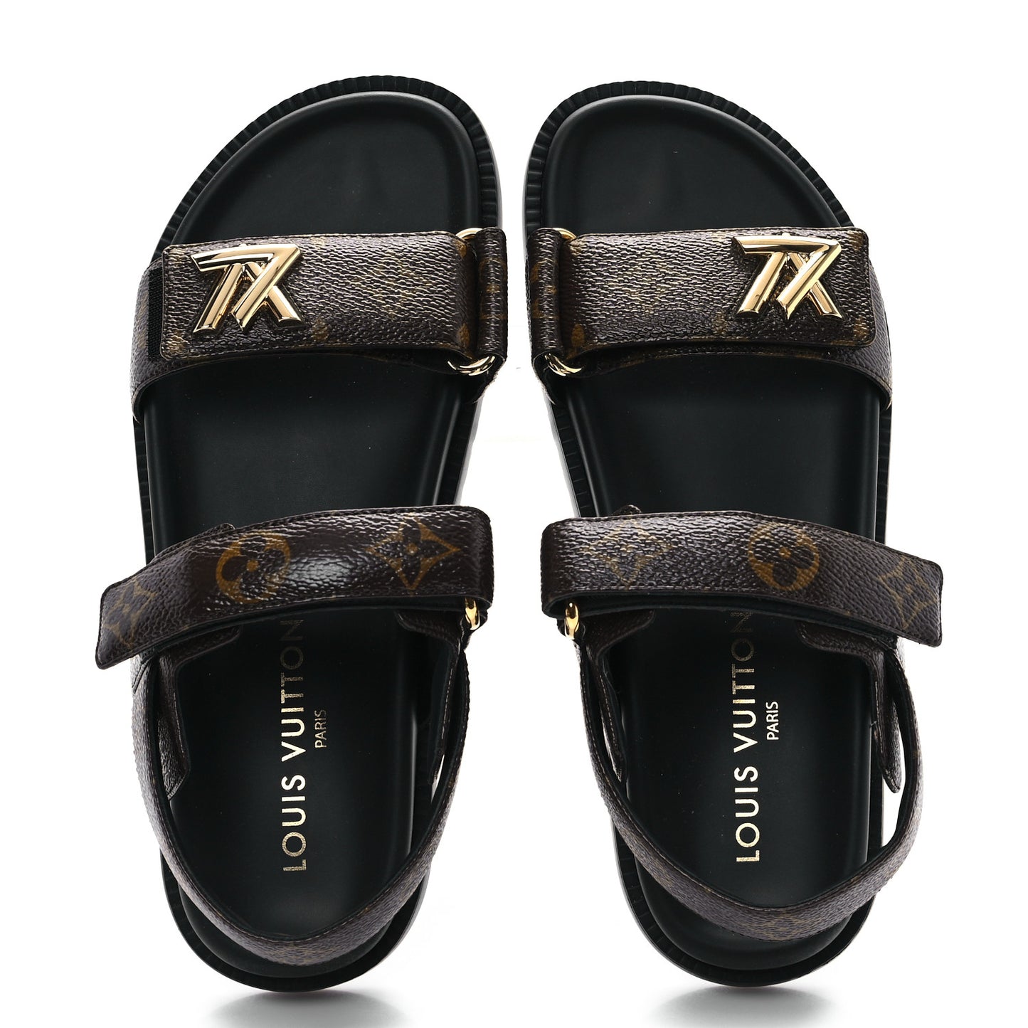 Monogram LV Sunset Comfort Flat Sandals 38 Cacao Brown