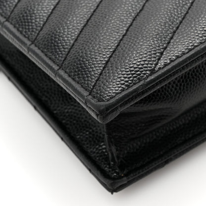 Saint Laurent Grain De Poudre Matelasse Chevron Monogram Monochrome Envelope Chain Wallet Black 11 of 13