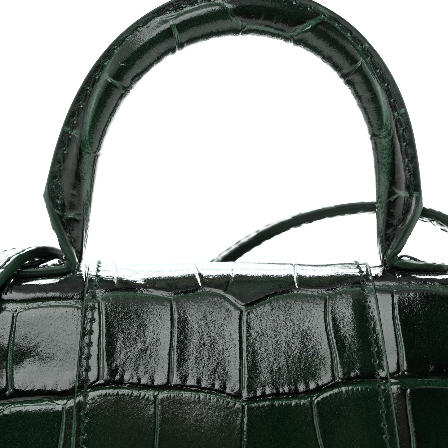 Shiny Calfskin Crocodile Embossed Hourglass Top Handle Bag Mini Forest Green