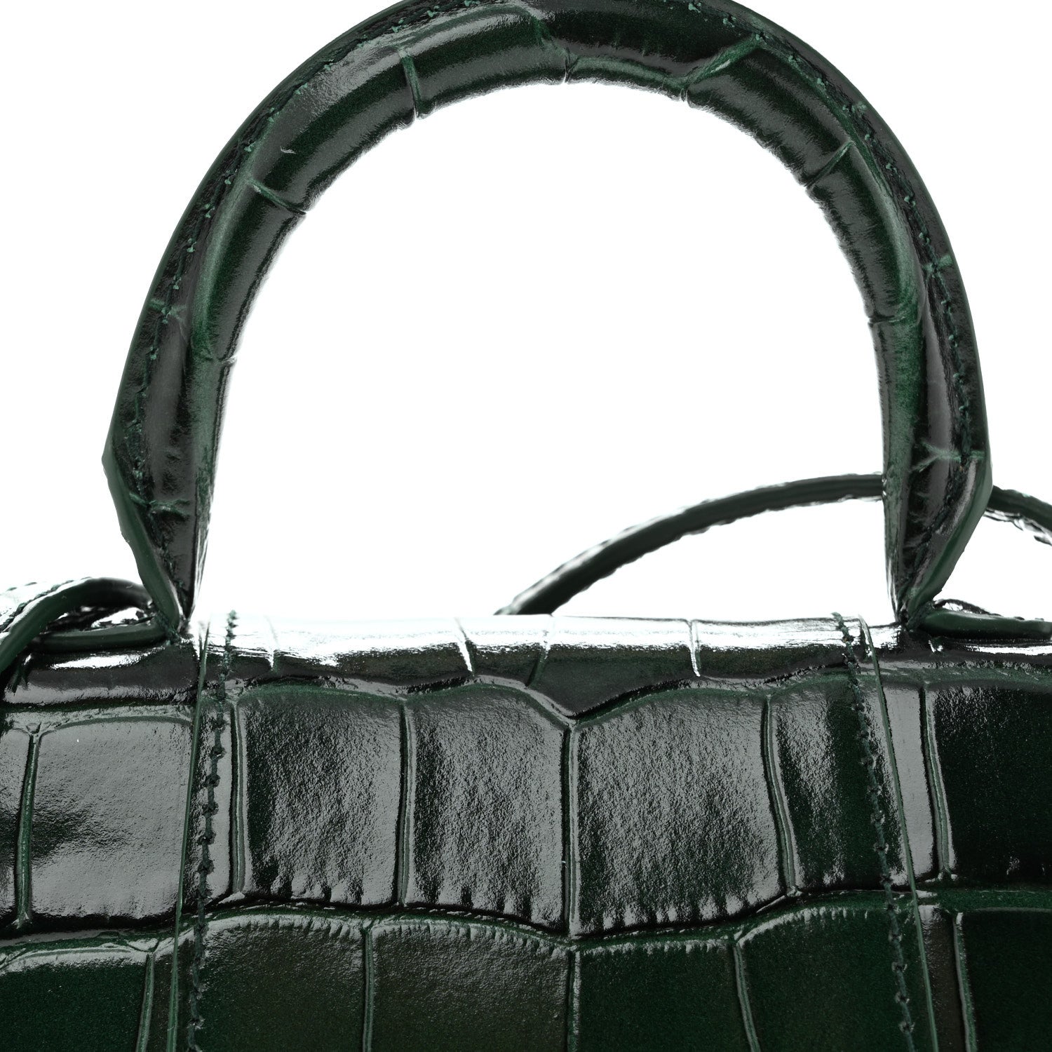 Balenciaga Shiny Calfskin Crocodile Embossed Hourglass Top Handle Bag Mini Forest Green 7 of 9