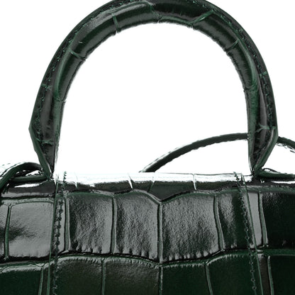 Balenciaga Shiny Calfskin Crocodile Embossed Hourglass Top Handle Bag Mini Forest Green 7 of 9