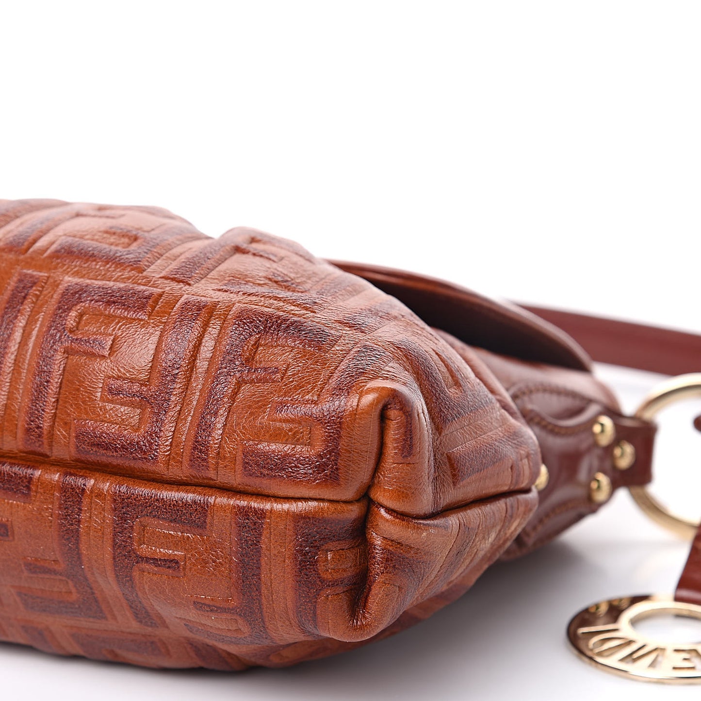 Vitello Bottalato FF Embossed Small Chef Shoulder Bag Ruggine