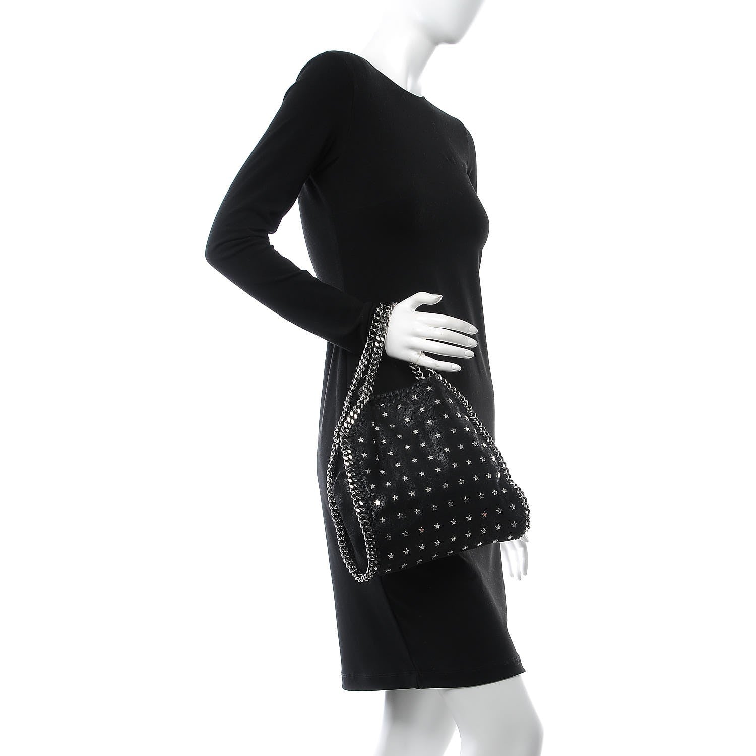 Stella McCartney Shaggy Deer Star Studded Mini Falabella Fold Over Tote Black 3 of 7