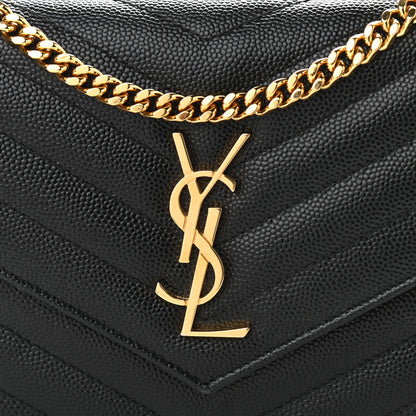Saint Laurent Grain De Poudre Matelasse Chevron Monogram Envelope Chain Wallet Black 8 of 10