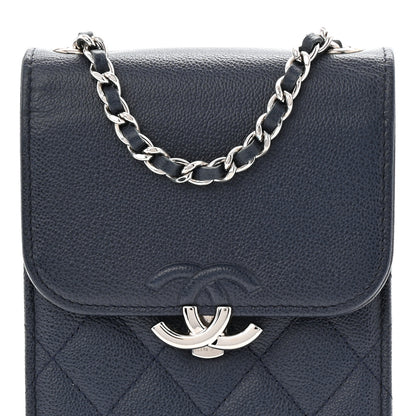Chanel Grained Calfskin Quilted CC Box Clutch With Chain Navy 9 of 11