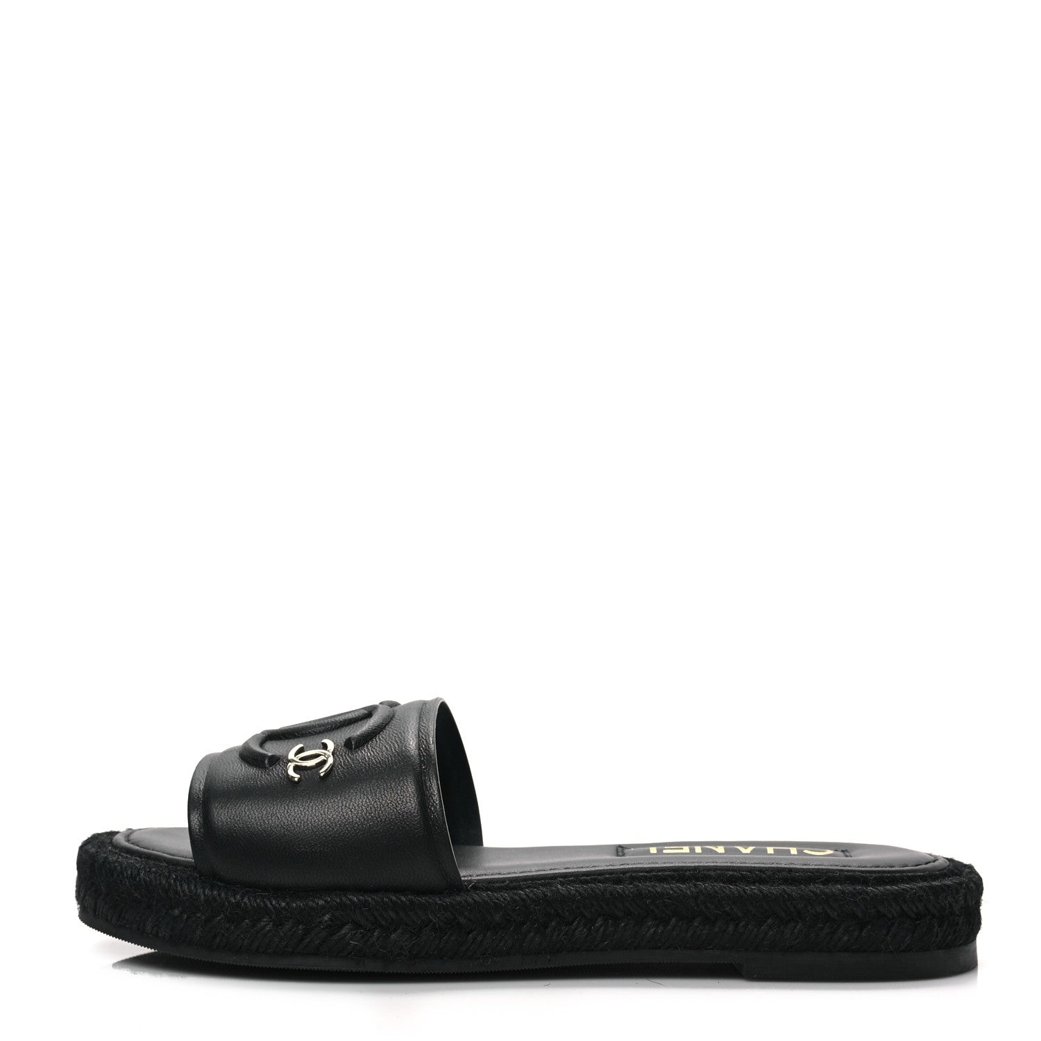Chanel Lambskin Espadrille Mule Sandals 38 Black 1 of 10