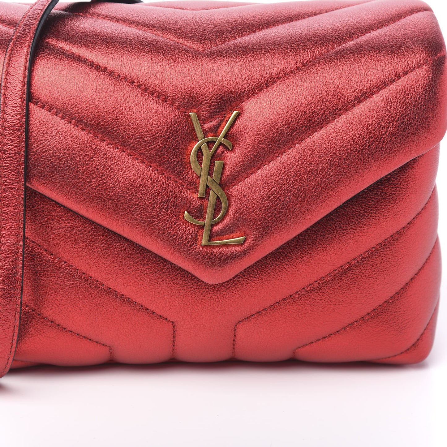 Metallic Calfskin Matelasse Toy Loulou Monogram Chain Satchel Red