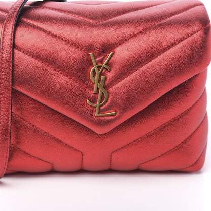 Saint Laurent Metallic Calfskin Matelasse Toy Loulou Monogram Chain Satchel Red 9 of 9
