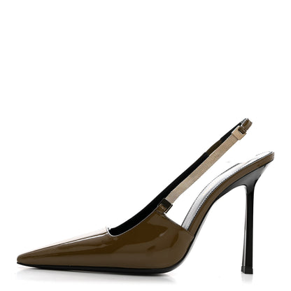 Saint Laurent Patent Calfskin Blake 110 Slingback Pumps 38 Amber Green 1 of 9