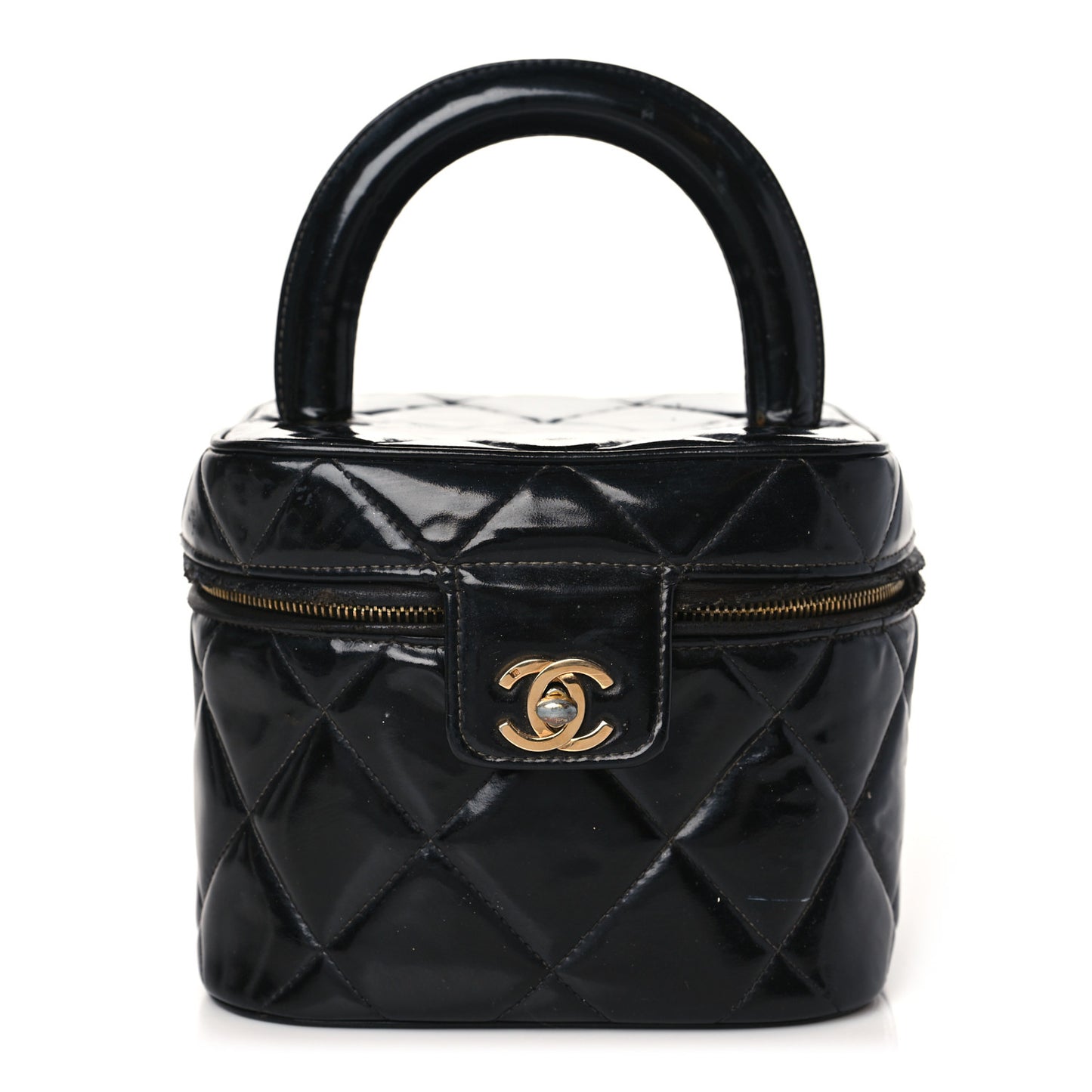 Patent Quilted Vanity Cosmetic Case Black