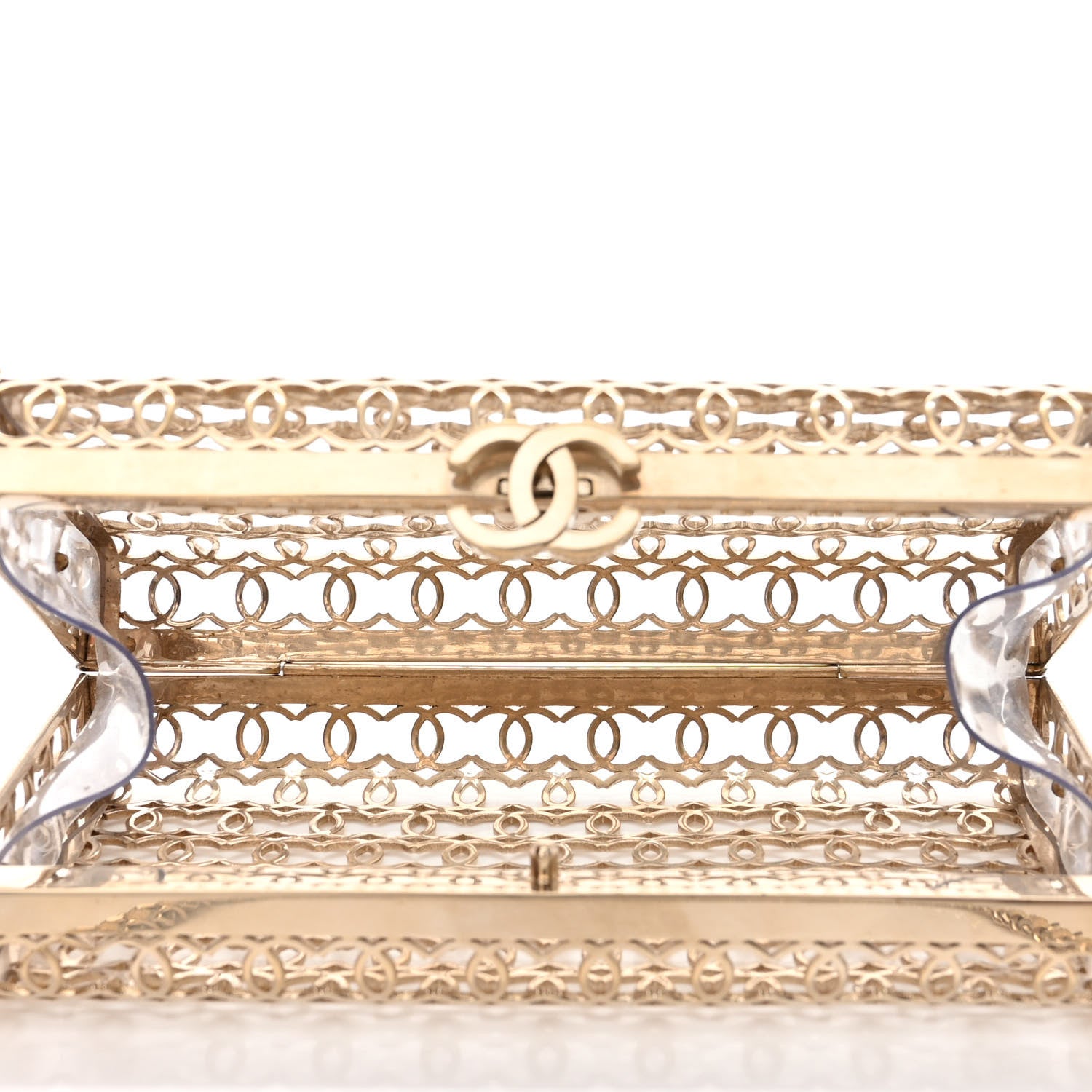 Chanel Metal CC Moucharabieh Minaudiere Crossbody Gold 5 of 9