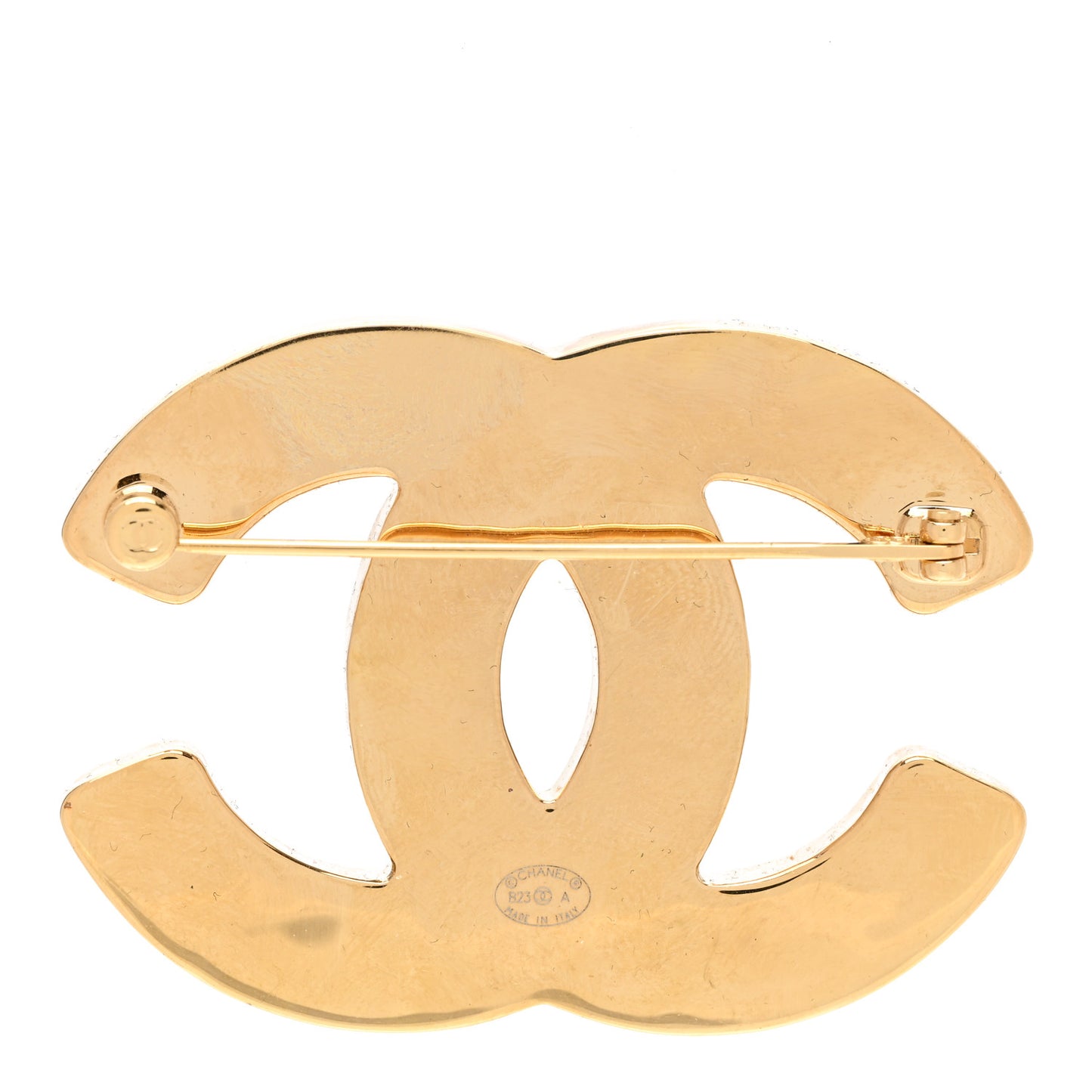 Metal Marbled Enamel CC Brooch White Light Gold