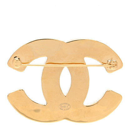 Chanel Metal Marbled Enamel CC Brooch White Light Gold 3 of 5