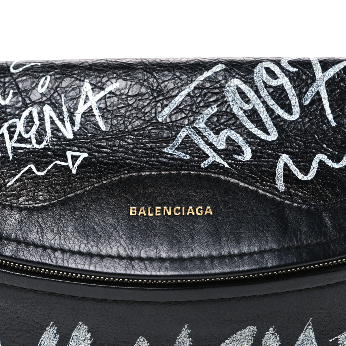 Balenciaga Agneau Arena Graffiti All Over XS Souvenir Belt Bag Black White 6 of 8