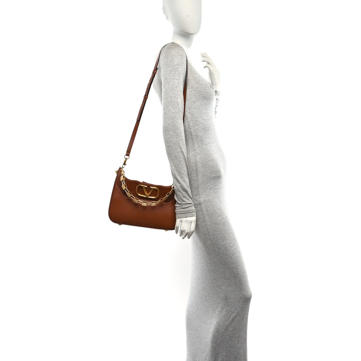 Valentino Garavani Nappa Stud Sign Hobo Saddle Brown 2 of 9