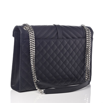 Saint Laurent Grain De Poudre Large Tri-Quilt Monogram Satchel Deep Marine 3 of 9