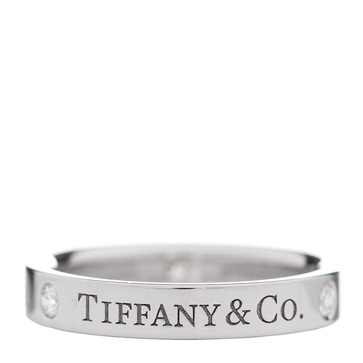 Tiffany Platinum Diamond Logo Band Ring 46 3.75 1 of 5