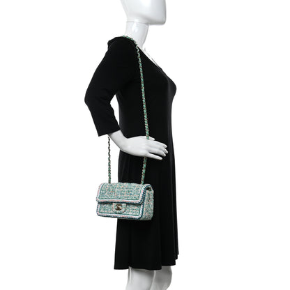 Chanel Tweed Quilted Mini Rectangular Flap Green White Blue Orange 2 of 13
