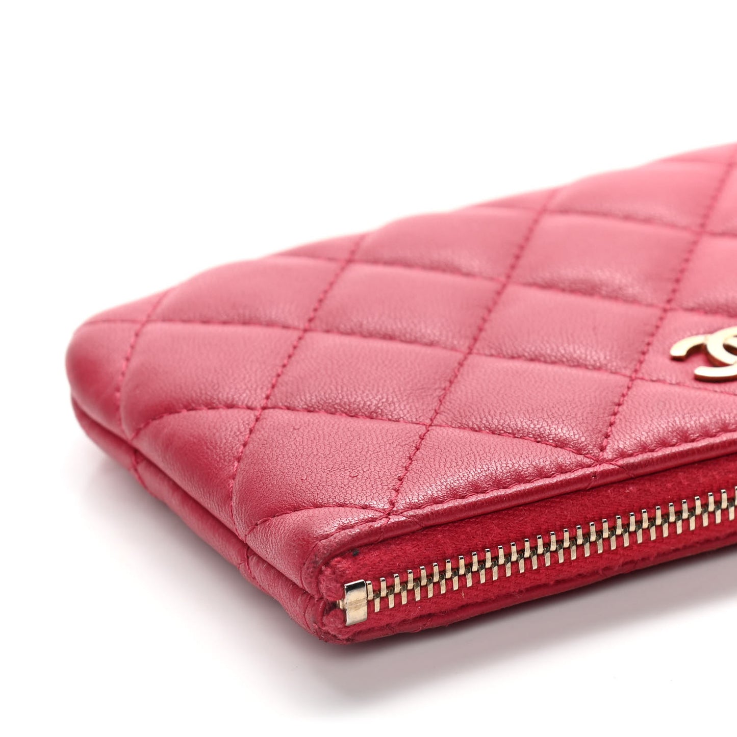Lambskin Quilted Small Cosmetic Case Dark Pink