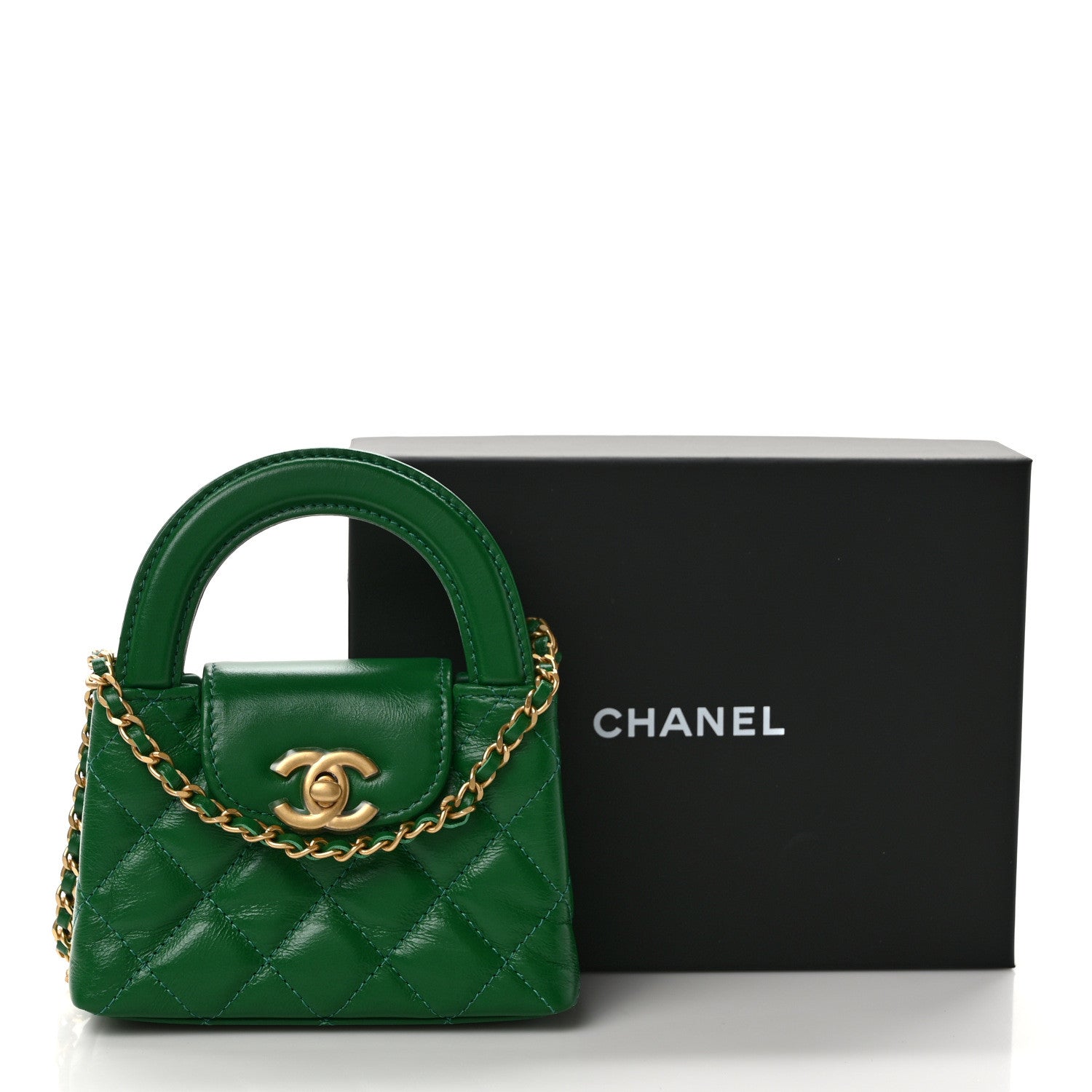 Chanel Shiny Aged Calfskin Quilted Mini Nano Kelly Shopper Green 10 of 10