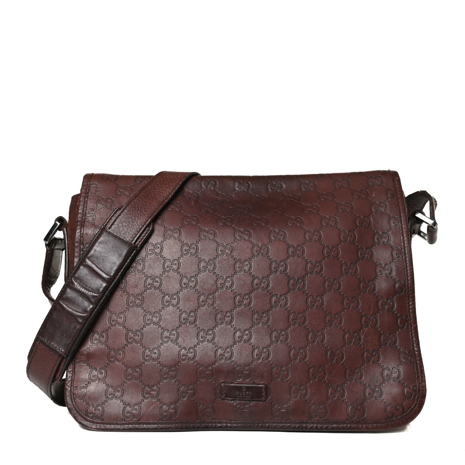 Gucci Guccissima Flap Messenger Bag Dark Brown 1 of 30