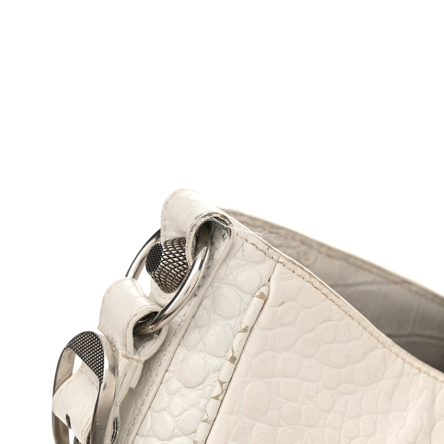 Extra Supple Calfskin Crocodile Embossed Medium Le Cagole Shoulder Bag White