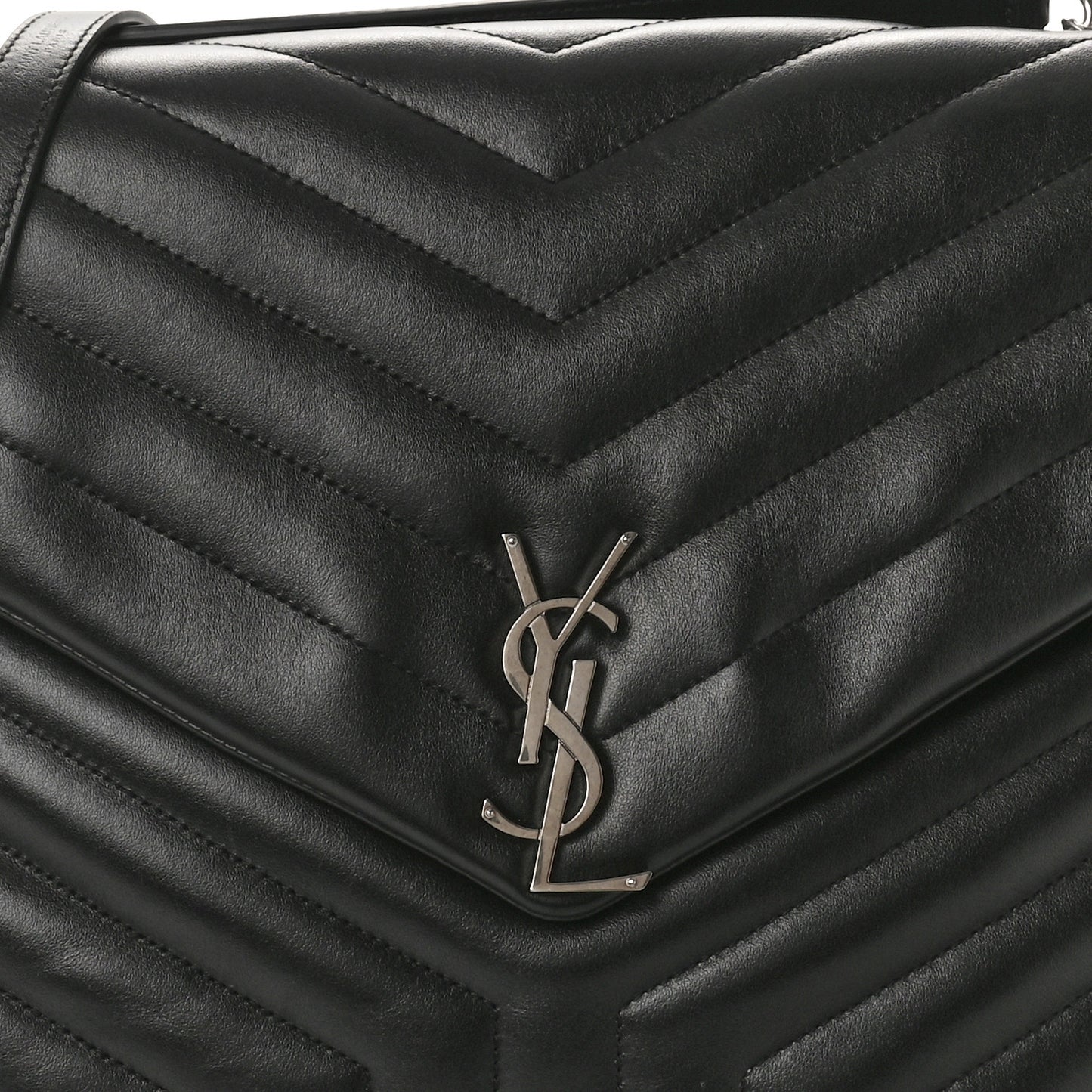 Calfskin Y Quilted Monogram Large Loulou Chain Satchel Black