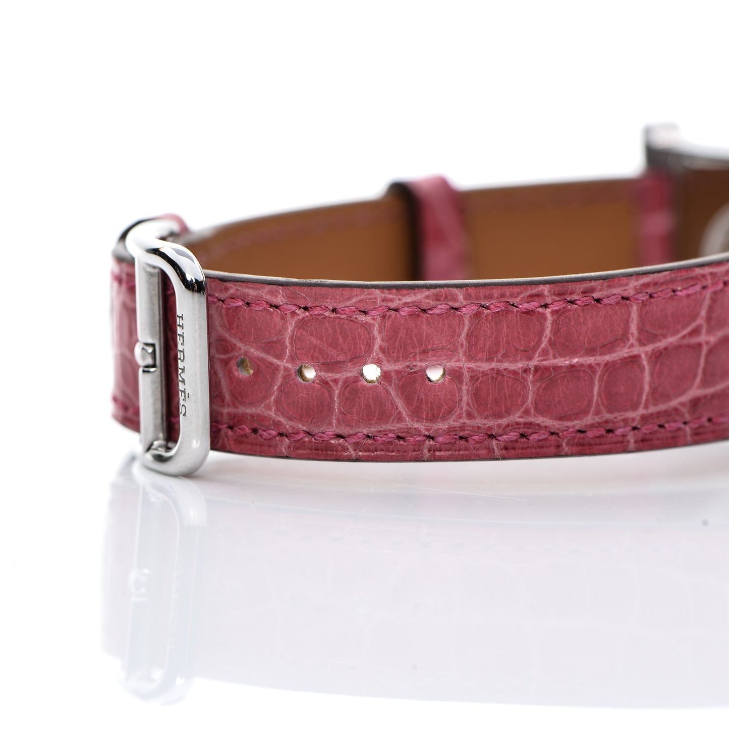 Stainless Steel Alligator Diamond Mother of Pearl 21mm Heure H Hour Quartz Watch Framboise