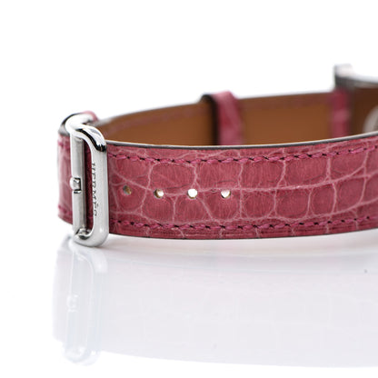 Hermes Stainless Steel Alligator Diamond Mother of Pearl 21mm Heure H Hour Quartz Watch Framboise 9 of 10