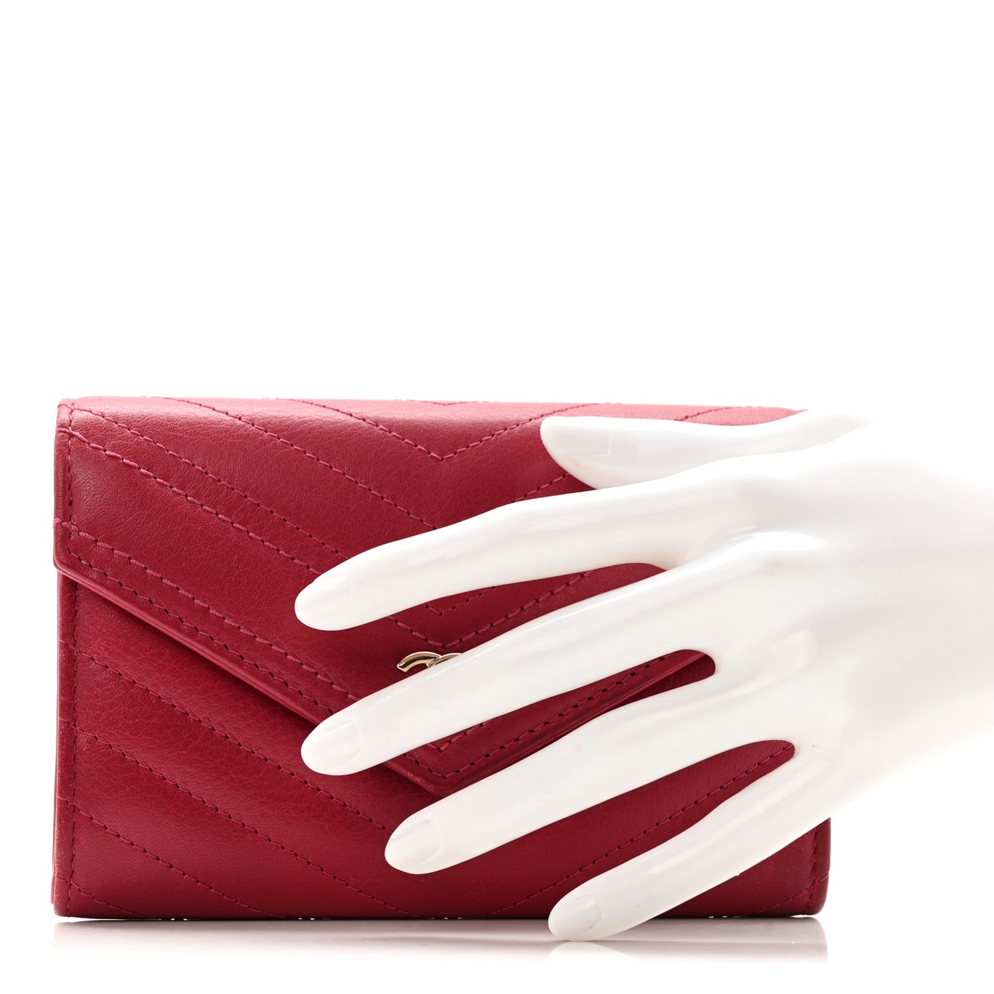 Calfskin Chevron Quilted Compact Flap Wallet Dark Pink