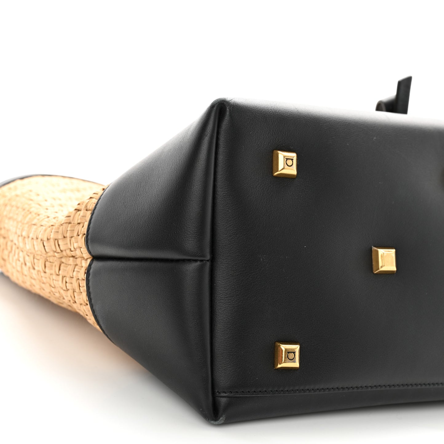 Woven Raffia Calfskin The Studio Tote Beige Black